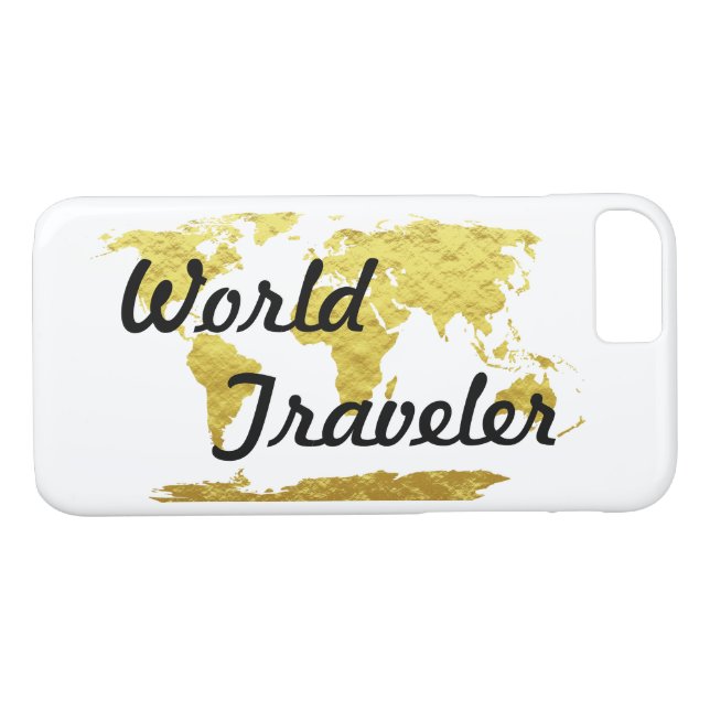 Gold & White World Map World Traveller Case-Mate iPhone Case (Back (Horizontal))