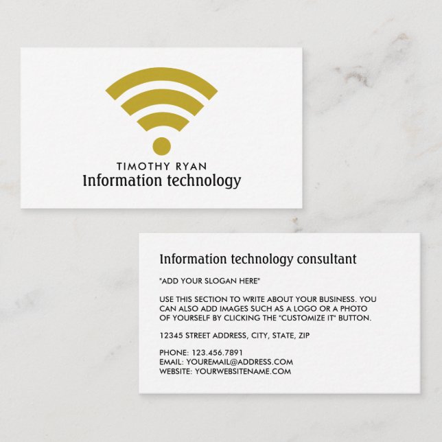 Gold Wi-Fi Logo, Information Technology, Computer Business Card (Front/Back)