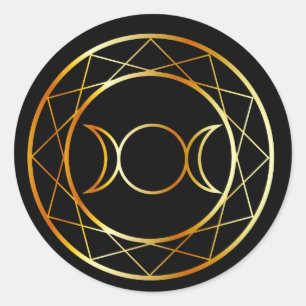 Gold Wiccan symbol Triple Goddess Classic Round Sticker