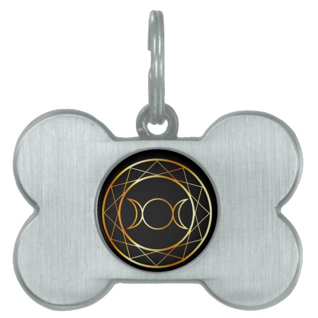 Gold Wiccan symbol Triple Goddess Pet Name Tag (Front)