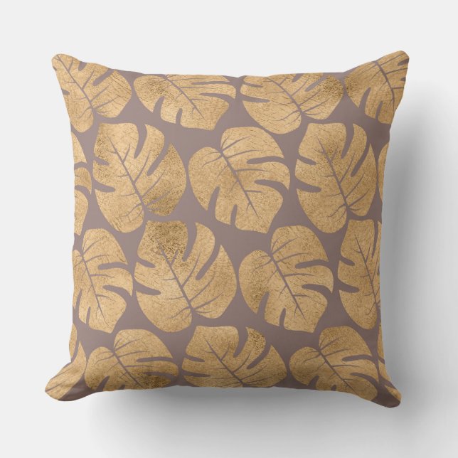 Gold Wide Leaf Decorative Pillow (Front)