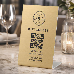 Gold Wifi Access Business Company Logo Pedestal Sign