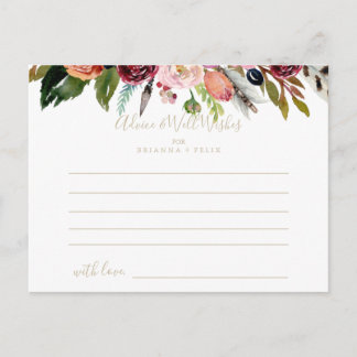 Gold Wild Feather Boho Tropical Floral Wedding  Postcard
