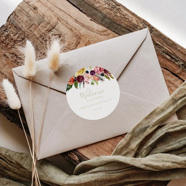 Gold Wild Feather Boho Tropical Wedding Welcome   Square Sticker (Creator Uploaded)