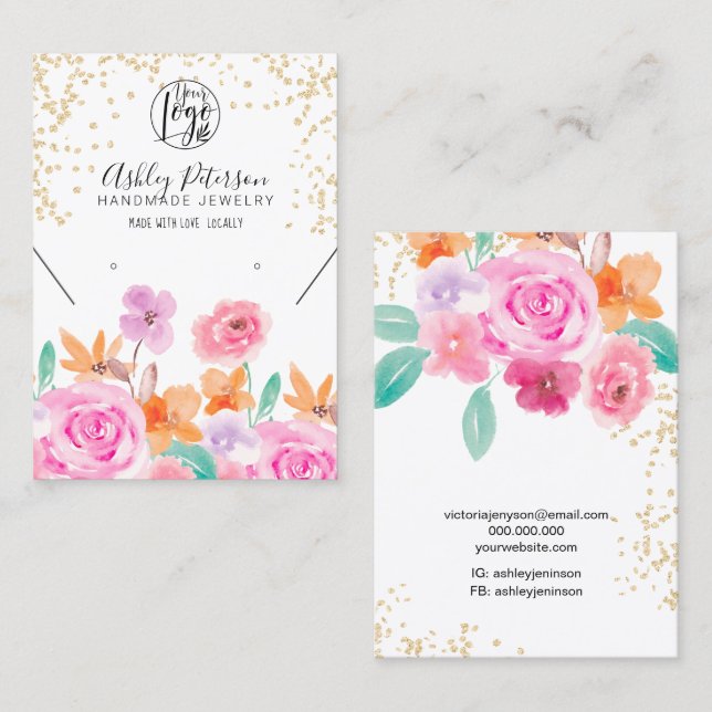 Gold wild floral logo jewellery earring necklace business card (Front/Back)