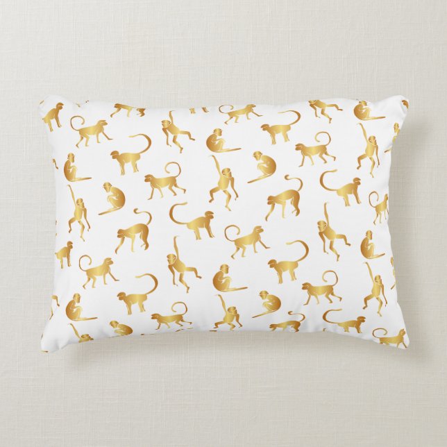 Gold Wild Monkey Tropical Jungle Decorative Cushion (Front)