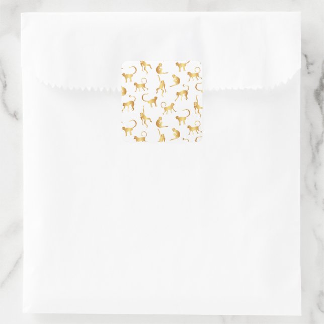 Gold Wild Monkey Tropical Jungle Square Sticker (Bag)