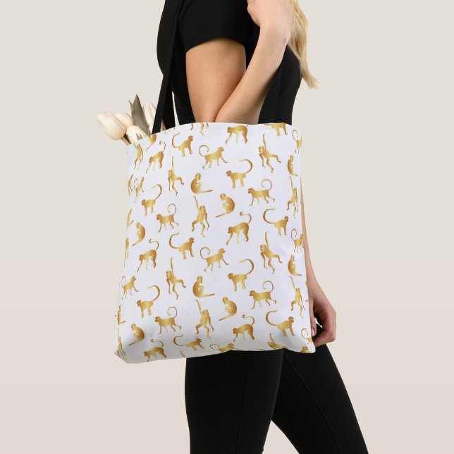 Gold Wild Monkey Tropical Jungle Tote Bag (Close Up)