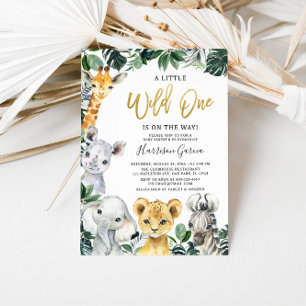 Gold Wild One Safari Jungle Animals Baby Shower Invitation