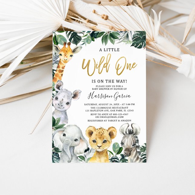 Gold Wild One Safari Jungle Animals Baby Shower Invitation (Creator Uploaded)