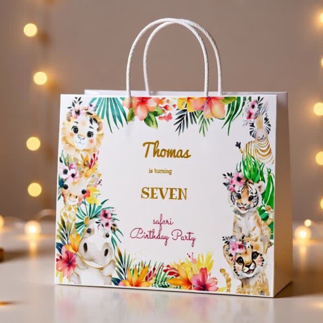 Gold Wild safari animals kids birthday Large Gift Bag (Creator Uploaded)