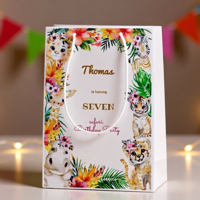 Gold Wild safari animals kids birthday Medium Gift Bag (Creator Uploaded)