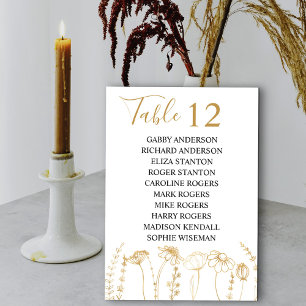 Gold Wildflower Sketch Table Number Seating Cards