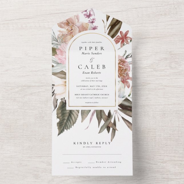 Gold Wildflower Wedding Arch All In One Invitation (Inside)