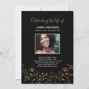 Gold Wildflowers Life celebration photo Invitation