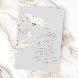 Gold Wildflowers Light Grey Chic Bridal Shower Invitation