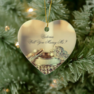 Gold Will You Marry Me Proposal Name Script  Ceram Ceramic Tree Decoration