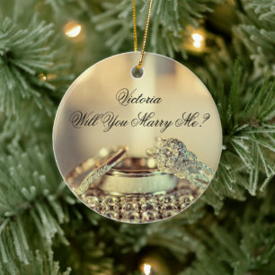 Gold Will You Marry Me Proposal Name Script  Ceramic Tree Decoration