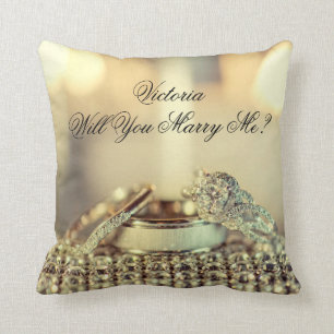 Gold Will You Marry Me Proposal Name Script Cushion