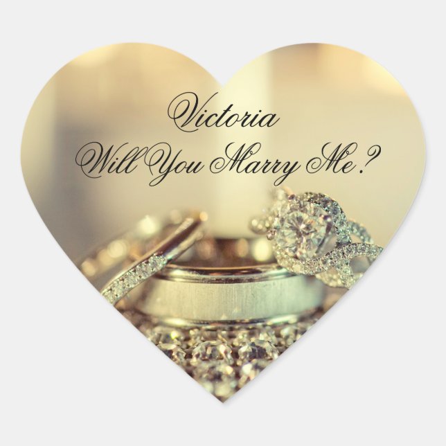 Gold Will You Marry Me Proposal Name Script  Heart Sticker (Front)