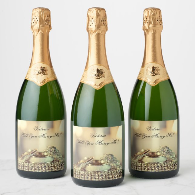 Gold Will You Marry Me Proposal Name Script Wine L Sparkling Wine Label (Bottles)