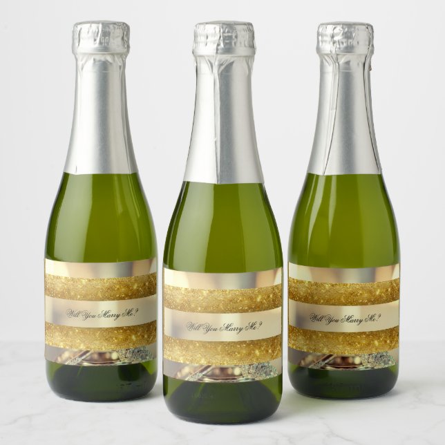 Gold Will You Marry Me Proposal Script Sparkling Wine Label (Bottles)