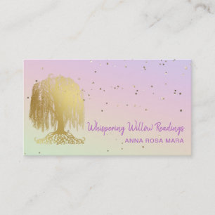 *~*  Gold Willow Tree Stars Rainbow Pastel Business Card
