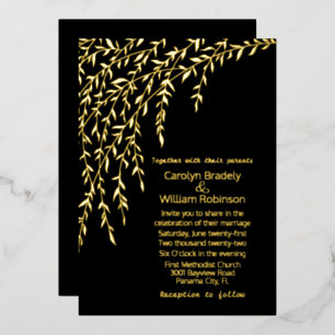 Gold Willows Black Wedding Foil Invitation