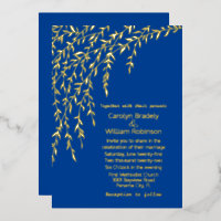 Gold Willows Royal Blue Wedding Foil Invitation