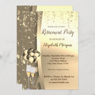 Gold Wine Glas,Ballons,High Heels Retirement Party Invitation