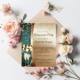Gold Wine Glas,High Heels,Ballons Retirement Party Invitation