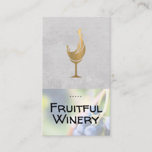 Gold Wine Glass Splash Grapes on Vine Winery Business Card