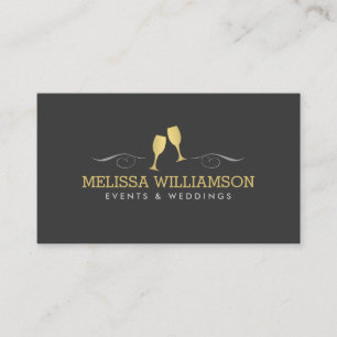 Gold Wine Glasses Event Planner Business Card