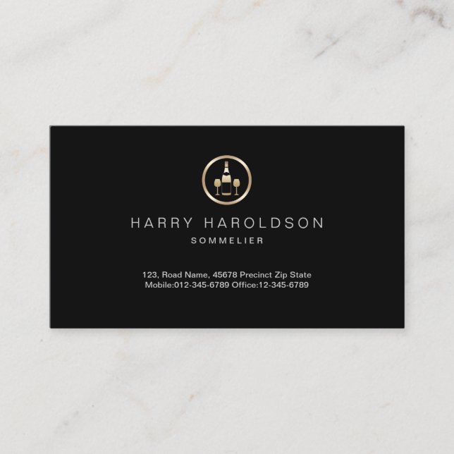 Gold Wine Icon Sommelier Business Card (Front)
