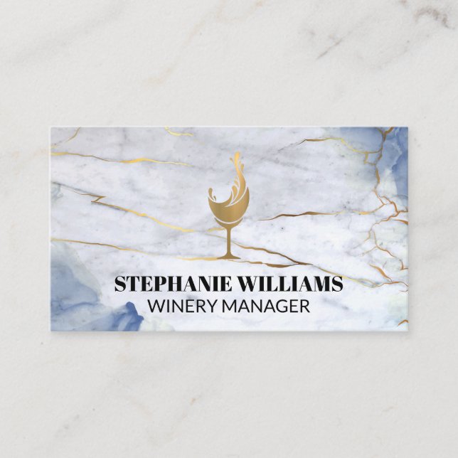 Gold Wine Splash | Blue Marble Gold  Appointment Card (Front)