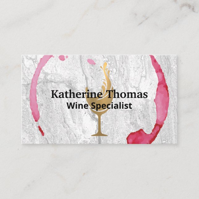 Gold Wine Splash Logo | Wine Stain Slate Backgroun Business Card (Front)