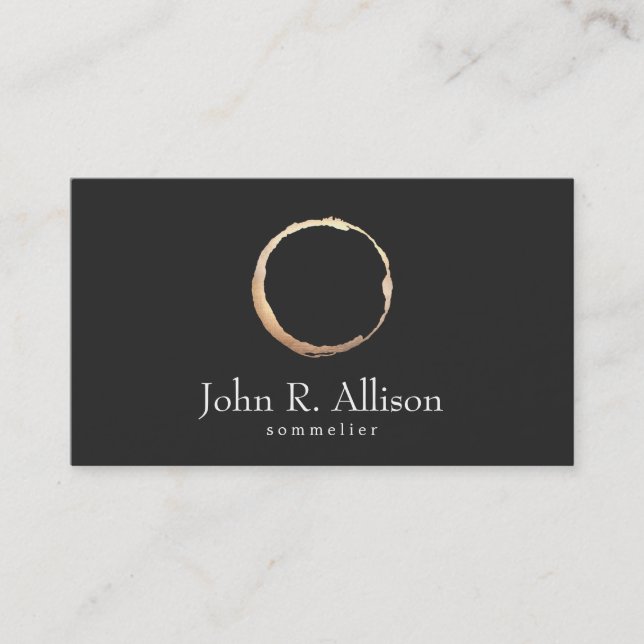 Gold Wine Stain Sommelier Black Business Card (Front)