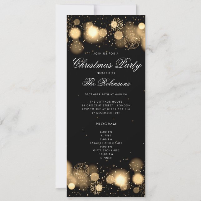 Gold Winter Christmas Party Invite Program & Menu (Front)