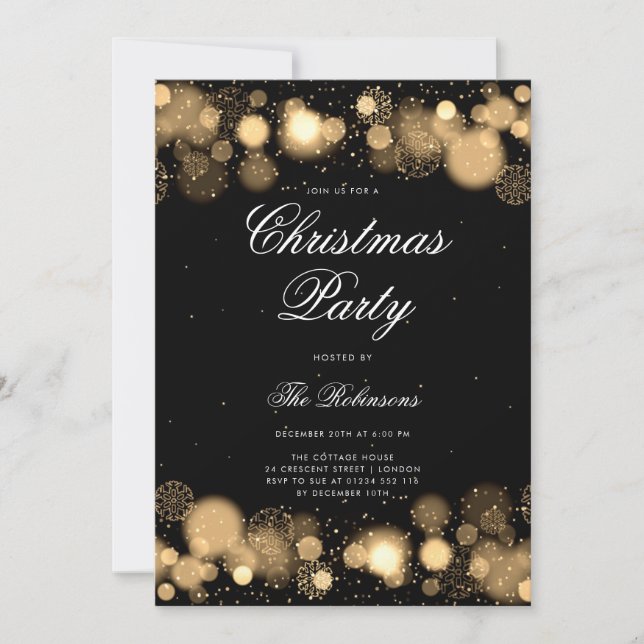 Gold Winter Christmas Party Invite Program & Menu (Front)