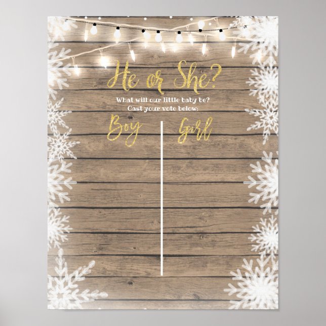 Gold Winter Gender Reveal Voting Board Poster (Front)