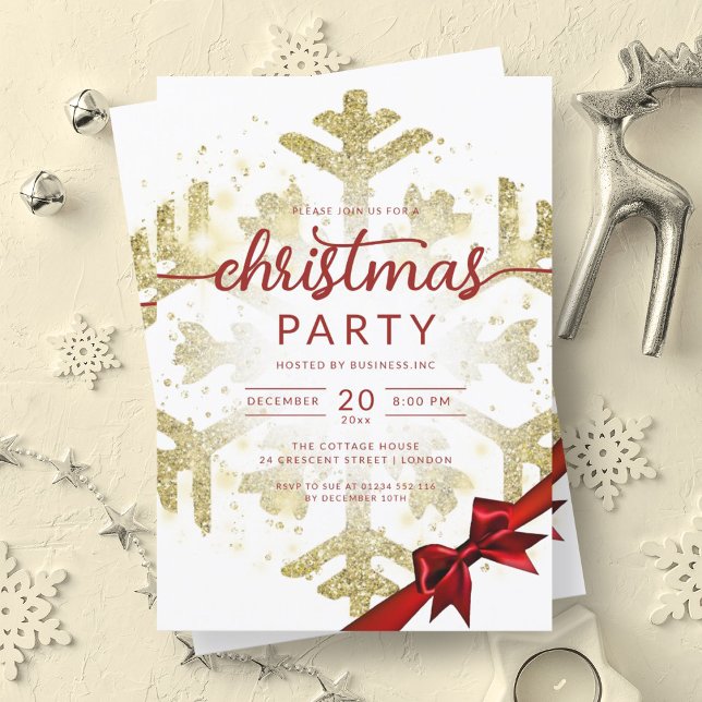 Gold Winter Glitter Snow Company Christmas  Invitation (Gold Winter Glitter Snow Company Christmas Invitation)