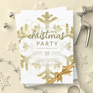 Gold Winter Glitter Snow Company Christmas Ribbon Invitation