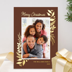 Gold Winter Greenery Brown Photo Christmas