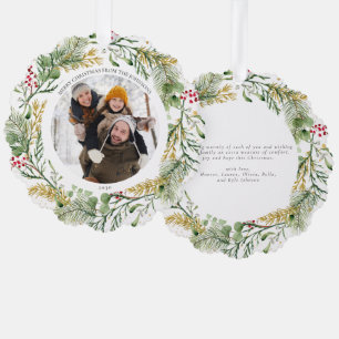 Gold Winter Greenery Merry Christmas Photo Wreath Tree Decoration Card