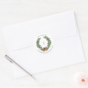 Gold Winter Greenery Wreath Monogram Classic Round Sticker