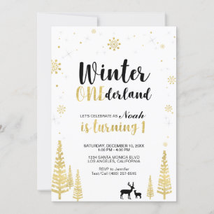 Gold Winter Onederland 1st Boy Birthday Invitation