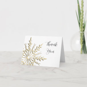 Gold Winter Snowflake on White Thank You Card