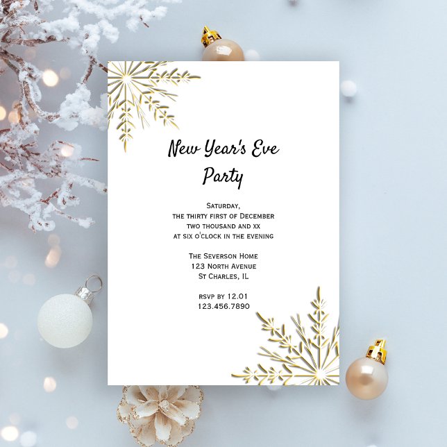Gold Winter Snowflakes New Years Eve Party Invitation (Creator Uploaded)