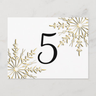 Gold Winter Snowflakes on White Table Number Postcard