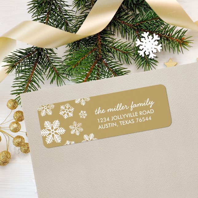 Gold Winter Snowflakes Personalised Address Label (Creator Uploaded)